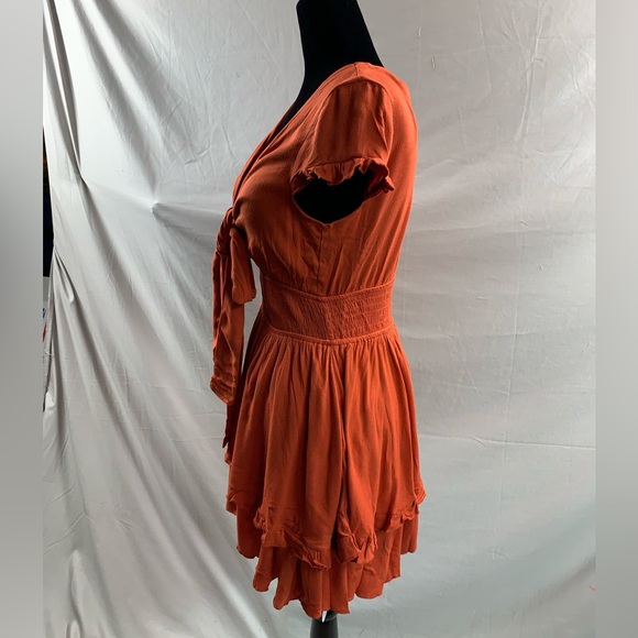 Boho Rust Tie Front Ruffle Hem Dress* - Picture 8 of 9